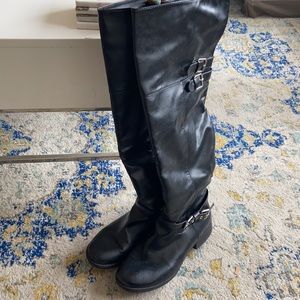 Size 10M black faux leather over the knee boots